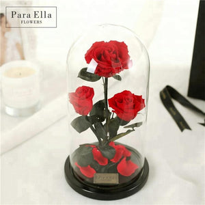 Rare Design - Three Eternal Roses In Elegant Glass Dome