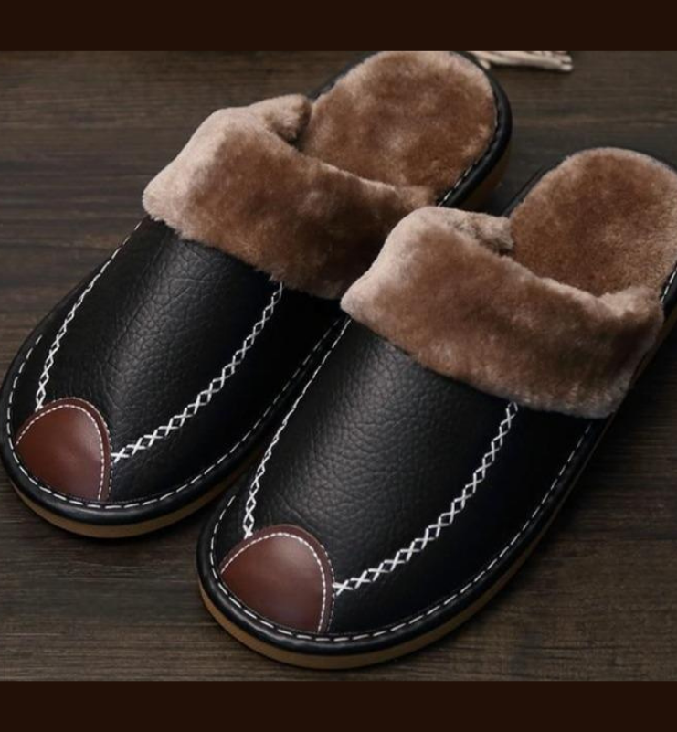 Men's Faux Fur Leather Home Slippers - Cruelty Free