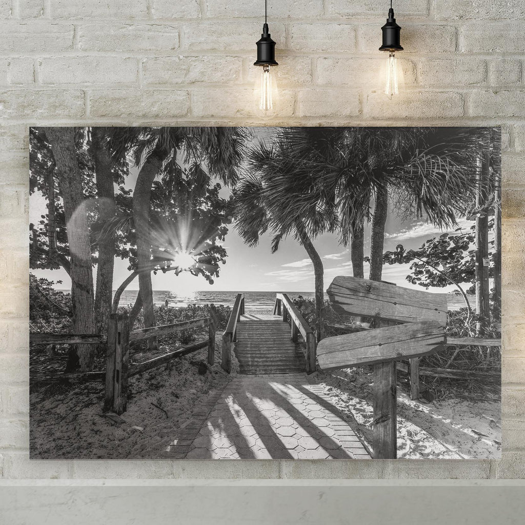 B/W Enchanting Bridge Entrance To Hidden Beach, Custom Canvas