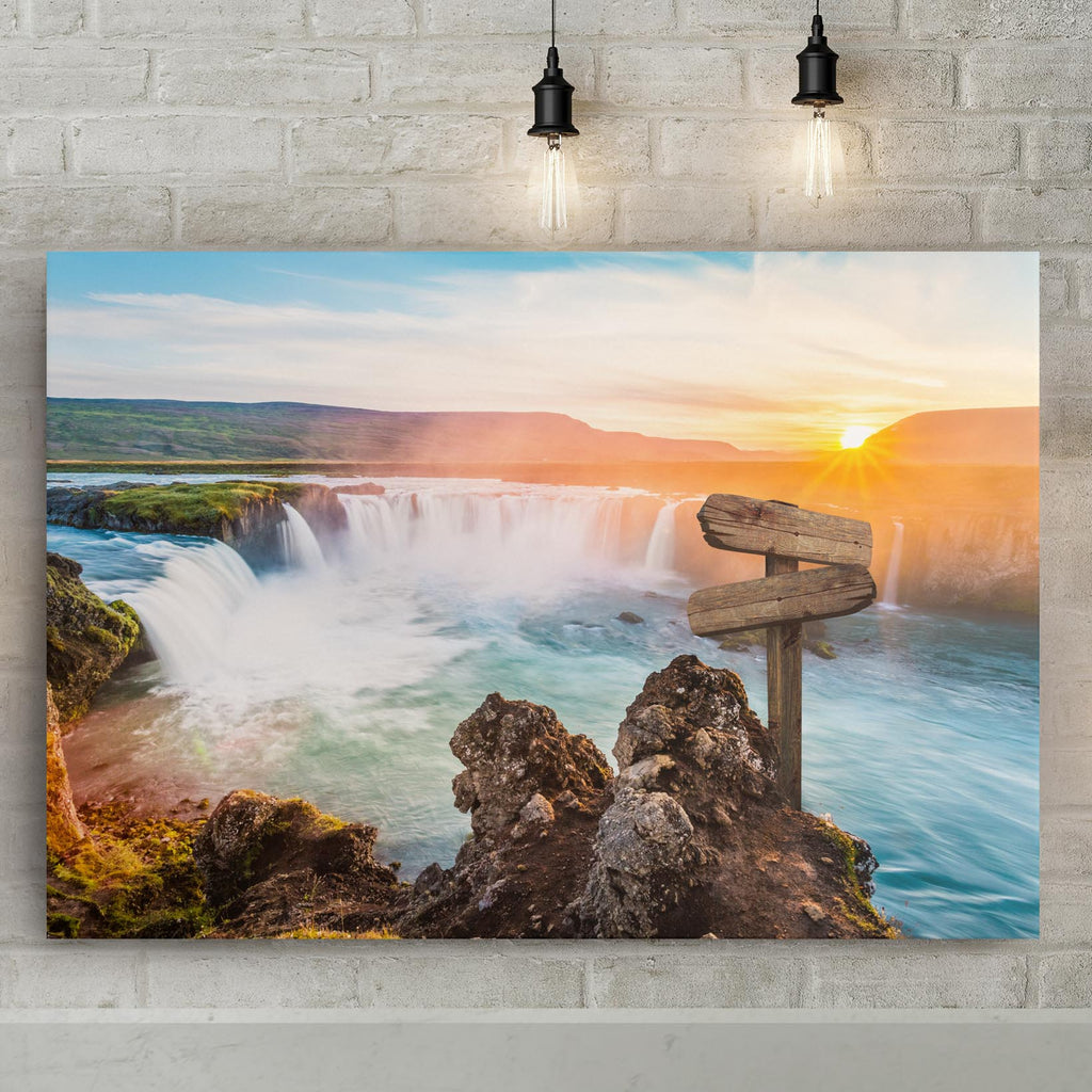 Sunrise View At The Top Of Majestic Waterfall, Custom Canvas