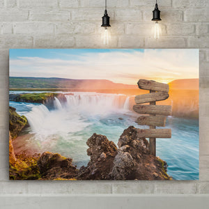 Sunrise View At The Top Of Majestic Waterfall, Custom Canvas