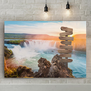 Sunrise View At The Top Of Majestic Waterfall, Custom Canvas